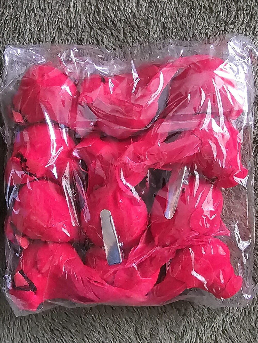 Set of bright red clip-on cardinal bird ornaments